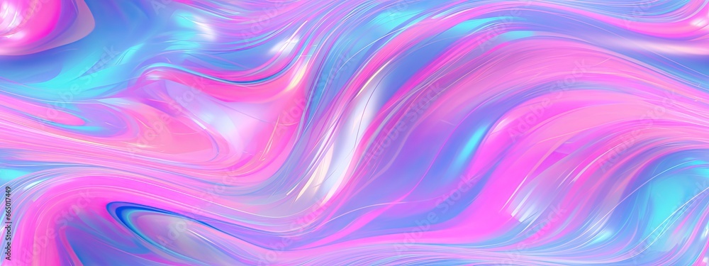 Seamless 80s holographic pink and blue frosted molten plastic plexiglass waves background texture. Trendy iridescent abstract neon webpunk or vaporwave aesthetic surreal wavy pattern