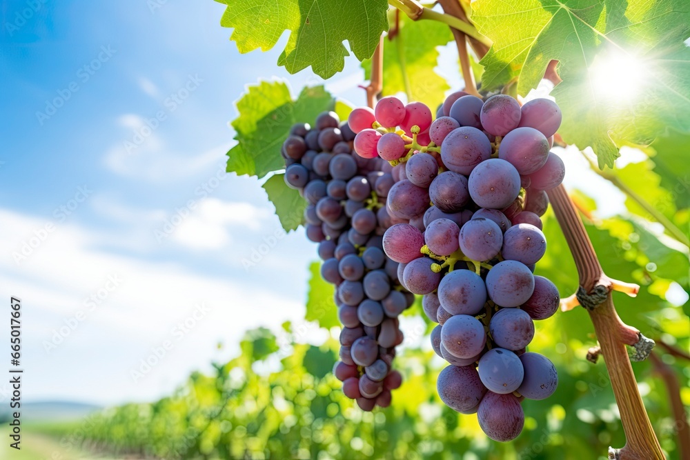 Closeup Of Grapes Growing In Vineyard.