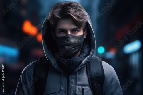 Young Man with Hoodie and Backpack