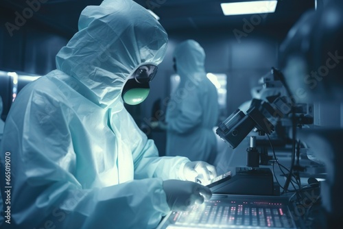 Man in Lab Coat Working on Computer