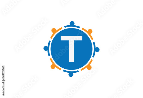 Abstract Initial Letter T Connecting People Logo.