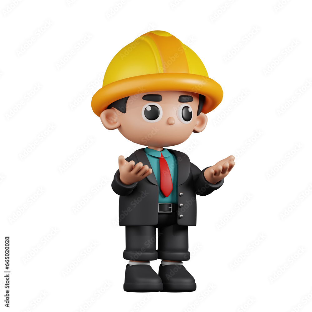 3d Character Engineer Angry Pose. 3d render isolated on transparent backdrop. 3d Character Engineer Angry Pose. 3d render isolated on transparent backdrop.