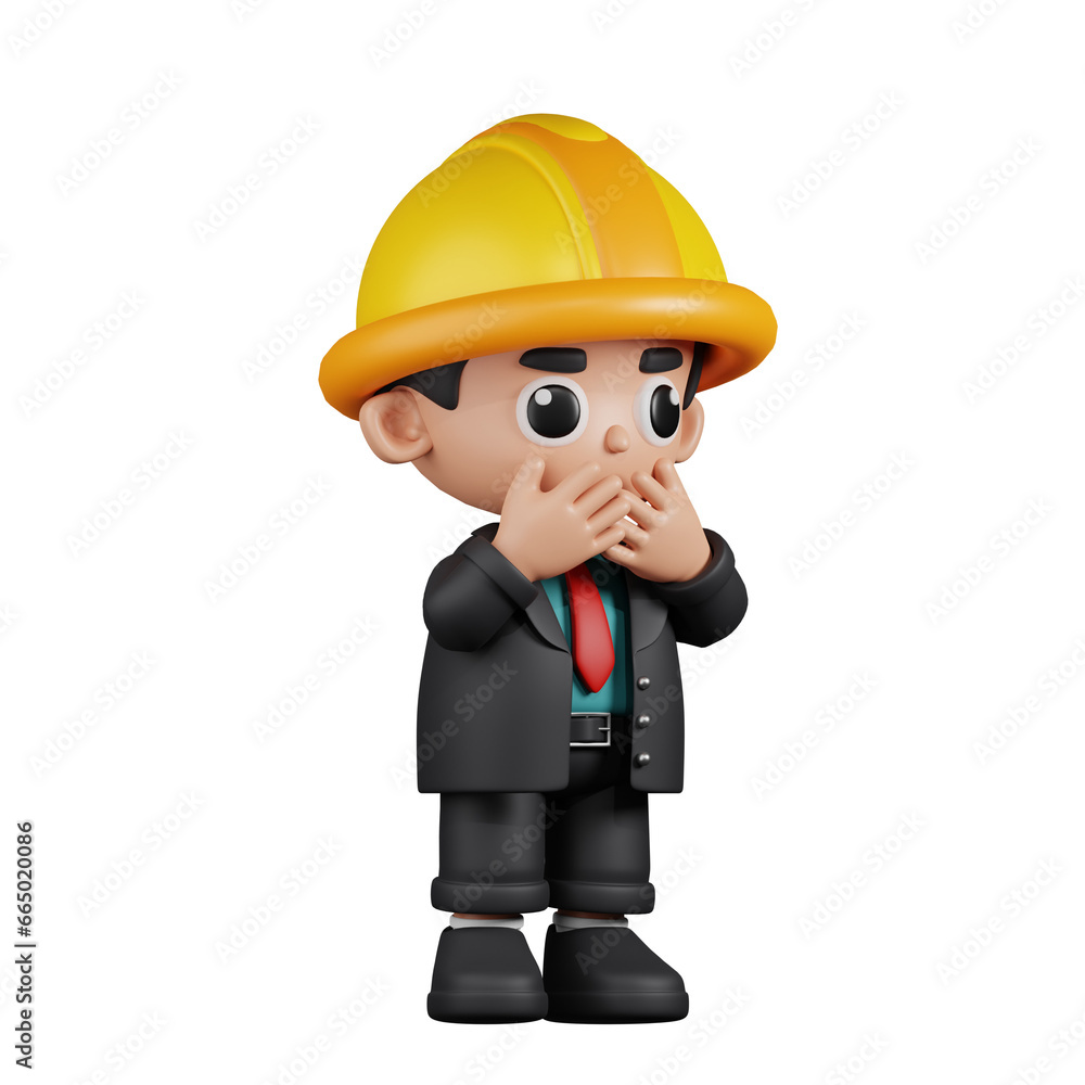 3d Character Engineer Affraid Pose. 3d render isolated on transparent backdrop. 3d Character Engineer Affraid Pose. 3d render isolated on transparent backdrop.