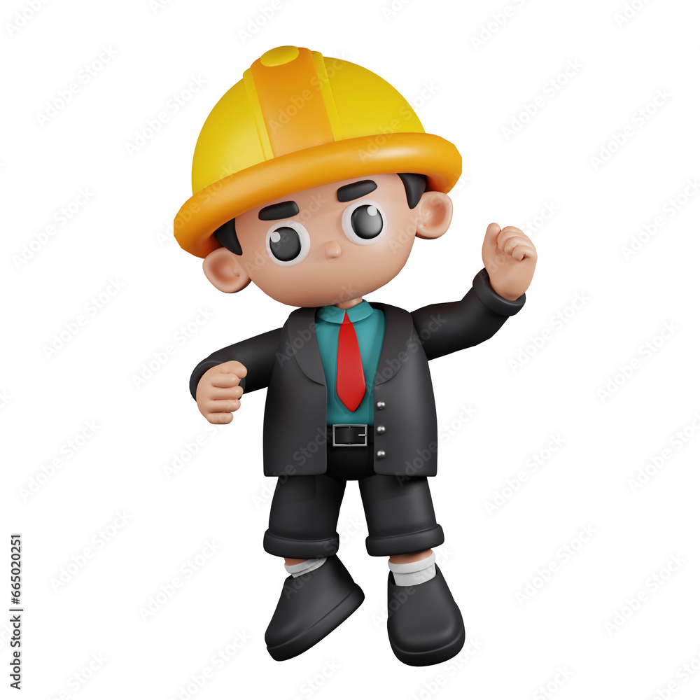3d Character Engineer Congrats Pose. 3d render isolated on transparent backdrop. 3d Character Engineer Congrats Pose. 3d render isolated on transparent backdrop.