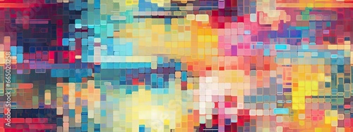 Seamless digital pixel glitch abstract error background overlay pattern. Broken CRT television or video game damage texture. Futuristic post apocalyptic cyberpunk signal data white noise backdrop photo