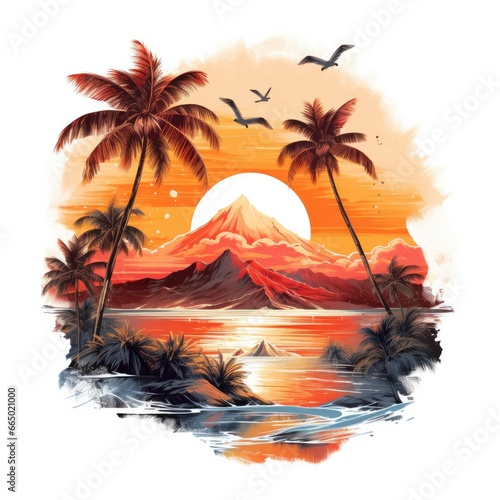 Tropical sunset for t-shirt design.