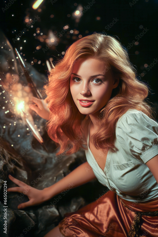 Attractive woman throwing meteorite rocks in cosmos scene. Attractive woman throwing meteorite rocks in cosmos scene.