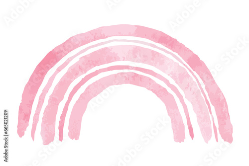 Pink Rainbow vector illustration. Hand drawn graphic clip art on white isolated background. Watercolor drawing for baby shower decorations. Cartoon doodle painting in pastel colors