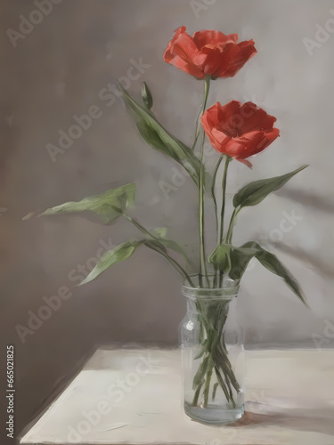 Flower still life painting using artificial intelligence in classic style