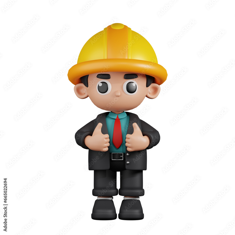 3d Character Engineer Showing Thumbs Up Pose. 3d render isolated on transparent backdrop. 3d Character Engineer Showing Thumbs Up Pose. 3d render isolated on transparent backdrop.