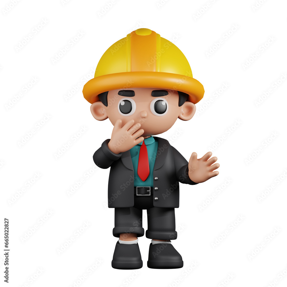 3d Character Engineer Surprised Pose. 3d render isolated on transparent backdrop. 3d Character Engineer Surprised Pose. 3d render isolated on transparent backdrop.