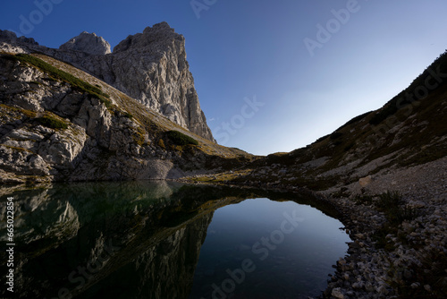 Lower Alpine Lake of Kriški Podi, the highest situated lakes in Slovenia. It is a glacial lake in Julian Alps.