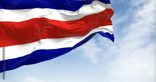 Close-up view of the Costa Rica national civil flag waving