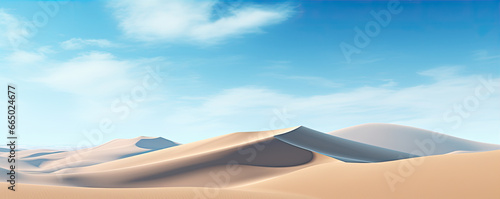 desert sand dunes with blue sky, wide photo,