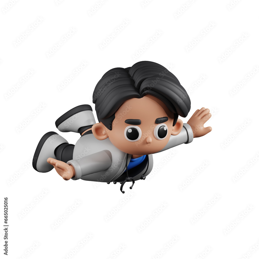 3d Character Doctor Flying Pose. 3d render isolated on transparent backdrop.