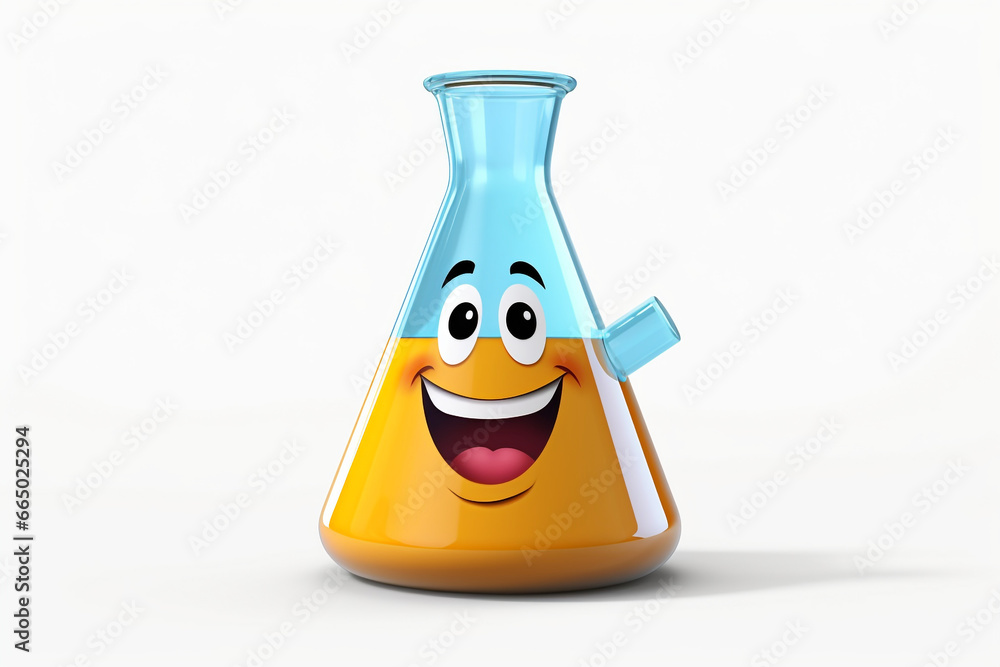 3D Dabbing cartoon chemical conical erlenmeyer flask mascot on white background 3D Dabbing cartoon chemical conical erlenmeyer flask mascot on white background