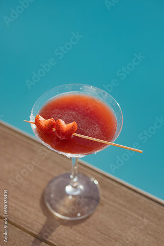 Strawberry mojito next to the swimming pool