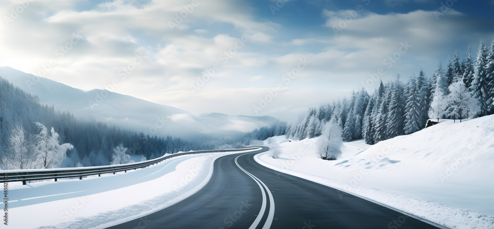 road in cold winter with snowy mountains landscape road in cold winter with snowy mountains landscape