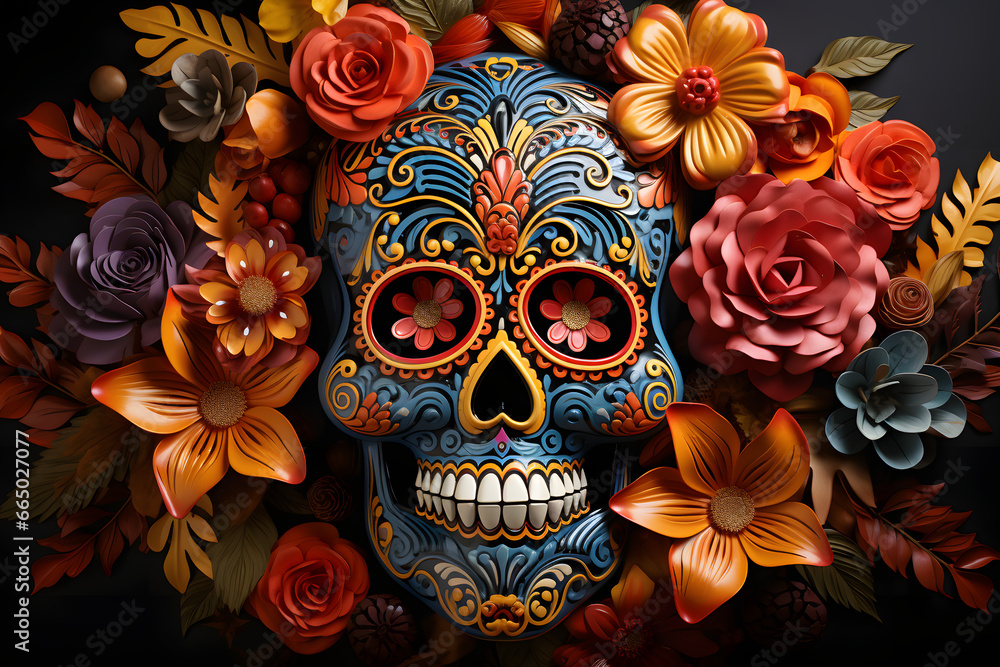 Day of the Dead Día de Muertos, Skull, Mexican art and decorated style, Day of dead background, Mexican Pattern Skull