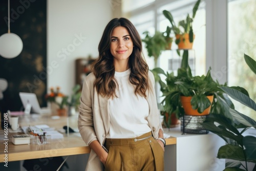 Beautiful hispanic senior business woman with crossed arms smiling, looking aside. European Latin confident mature good looking middle age leader female businesswoman on office background, copy space.