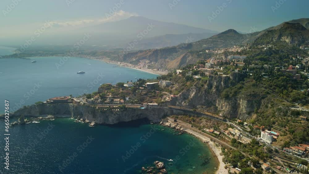Aerial view of the stunning Taormina ancient town with its Greek amphitheater. Sicily Aerial view of the stunning Taormina ancient town with its Greek amphitheater. Sicily