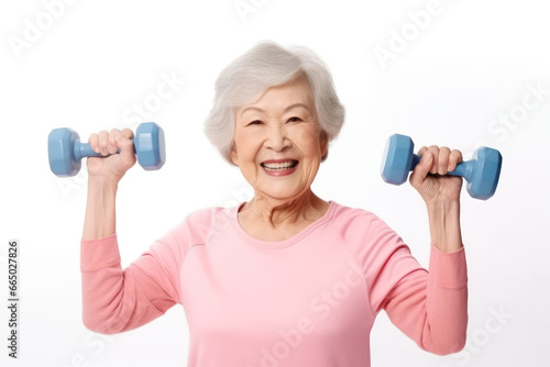 Active Asian Grandma Strength Training with Dumbbells - Health and Fitness at Any Age