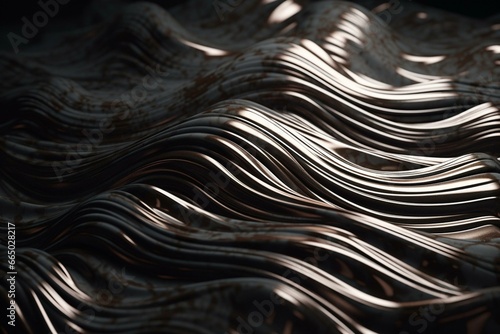 textured surface with waves and twists. dark strip with glowing shimmering accents. Generative AI