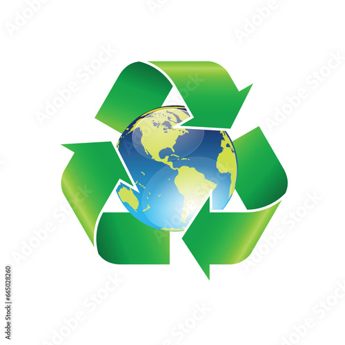 classic green recycle triangle with earth globe