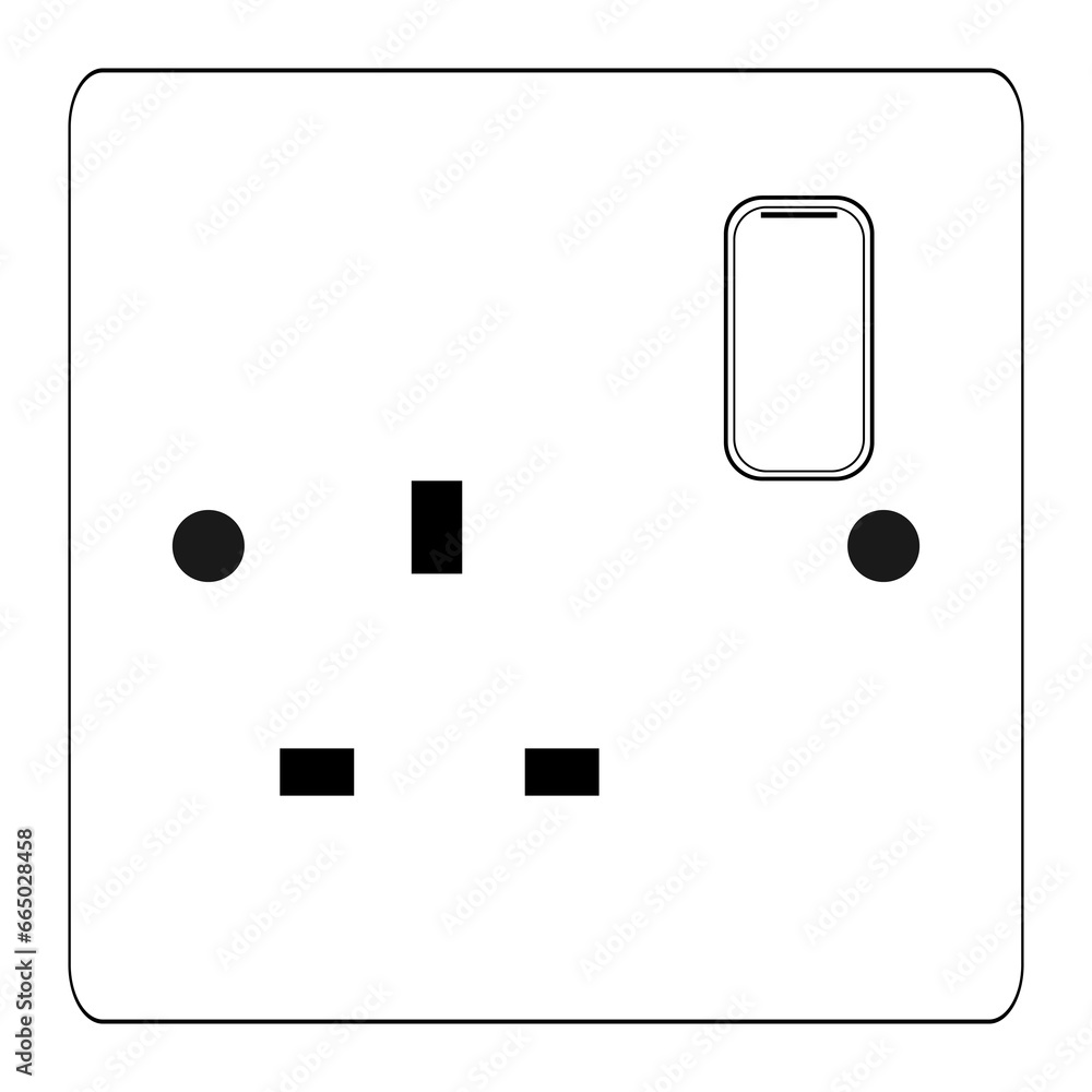 Power plug Socket Outlet type g one socket with switch Outline style ...