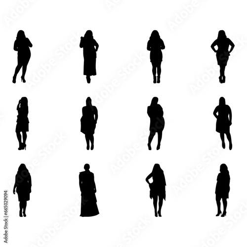 fat woman silhouette set
