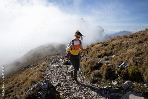 Beautiful Hiking Day for an Adult Woman Hiker in Julian Alps Slovenia