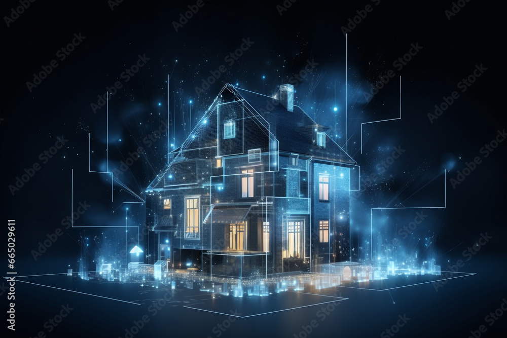 3D Digital house of particles. Architecture and Technology Concept. Interface element 3d illustration 3D Digital house of particles. Architecture and Technology Concept. Interface element 3d illustration