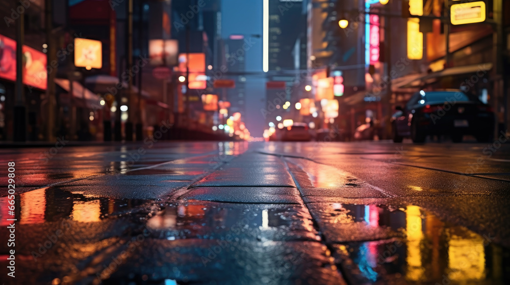 Naklejka premium A city road at the heart of a bustling metropolis during the night