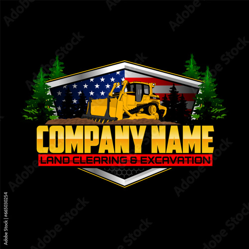 Land clearing and excavating logo concept