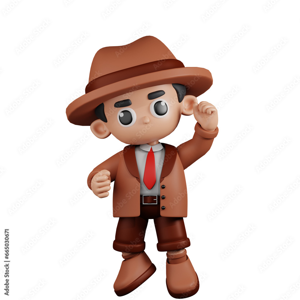 3d Character Detective Congrats Pose. 3d render isolated on transparent backdrop. 3d Character Detective Congrats Pose. 3d render isolated on transparent backdrop.