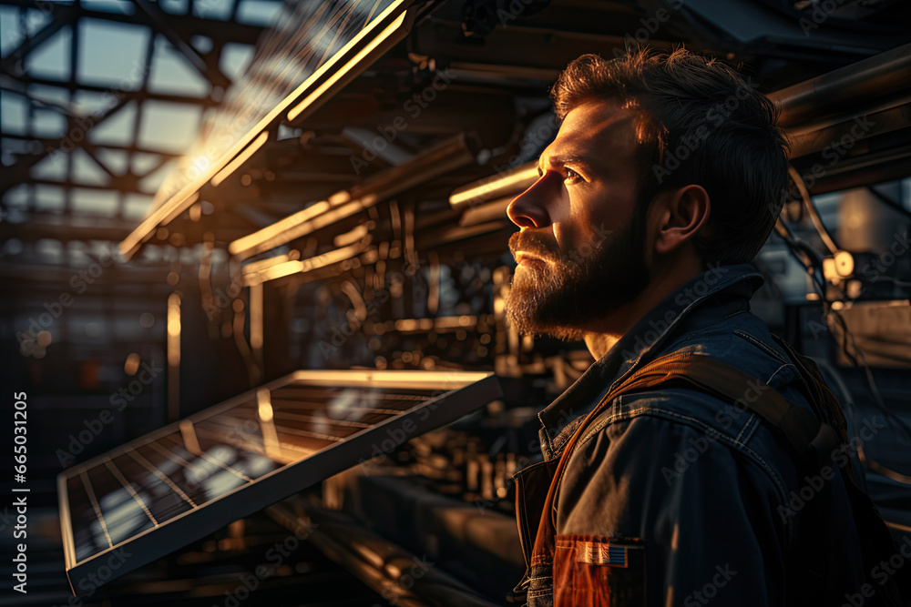 electrician works on the solar panel