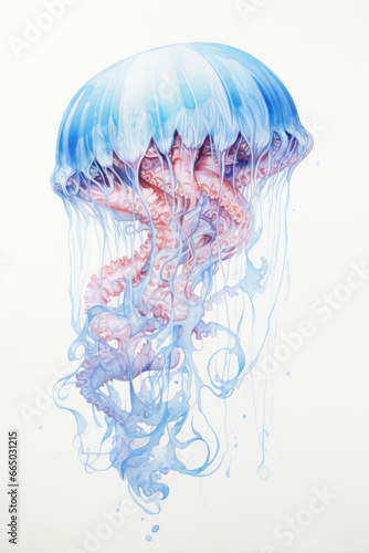 Jellyfish watercolor sketch hand drawn style on white background