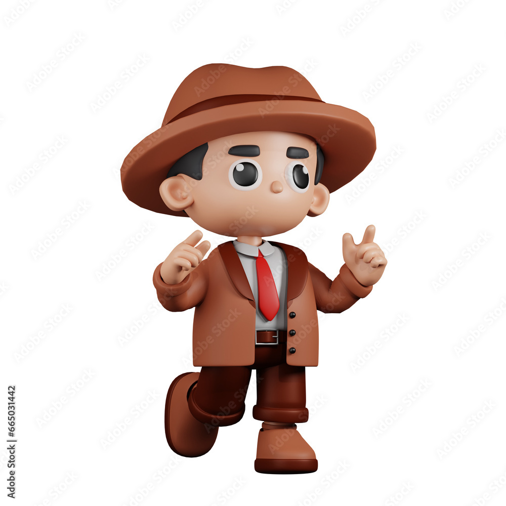3d Character Detective Feeling Happy Pose. 3d render isolated on transparent backdrop. 3d Character Detective Feeling Happy Pose. 3d render isolated on transparent backdrop.