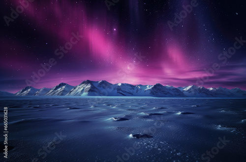 aurora borealis over mountains in black and purple © Kien