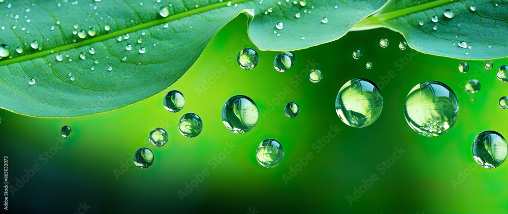 Close up macro shot of beautiful water drops on tropical,leaf,leaves background.abstract detailed foliage.quietly poetic concepts.environmental and ecology.