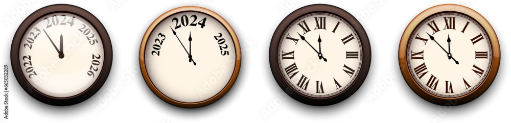 Happy new year 2024 set of countdown clock on white background. Happy new year 2024 set of countdown clock on white background.