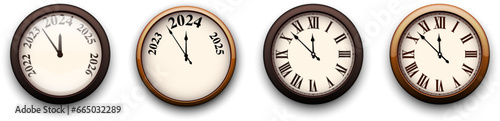 Happy new year 2024 set of countdown clock on white background.