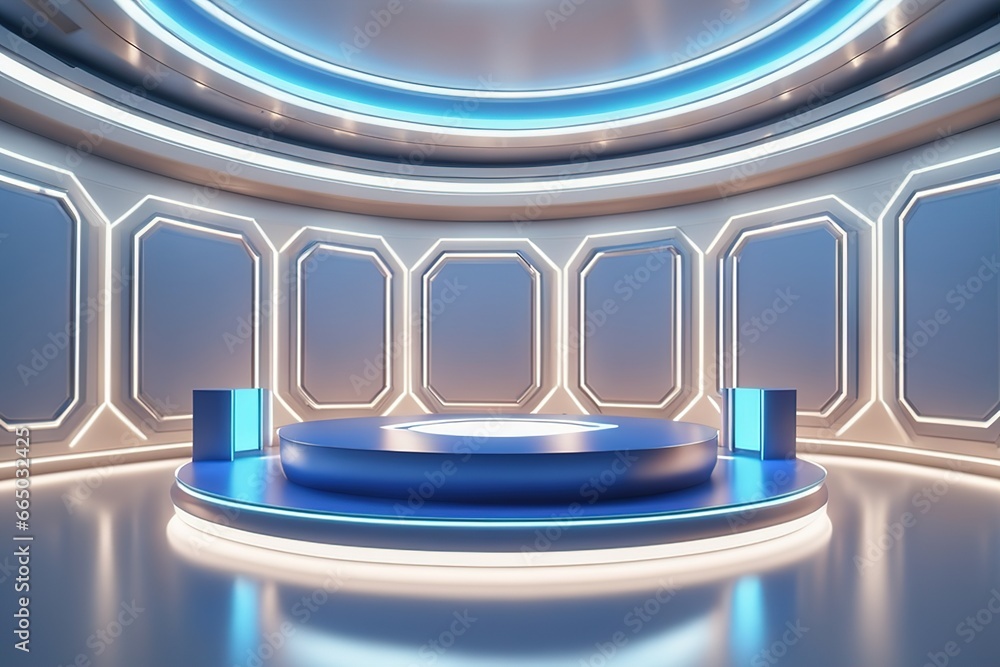 Obraz premium 3d rendering illustration futuristic podium stage for premium product business display creative product.AI generated