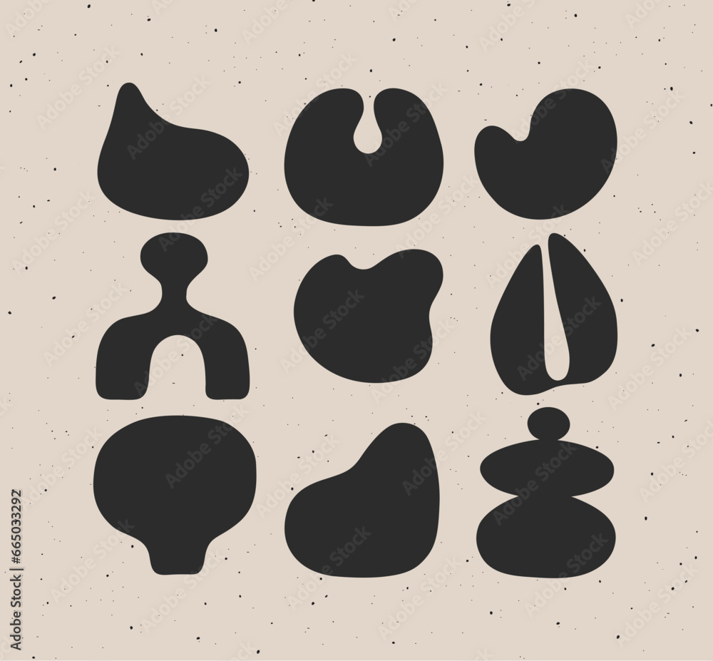 Abstract art styled icons different shapes drawing on beige background