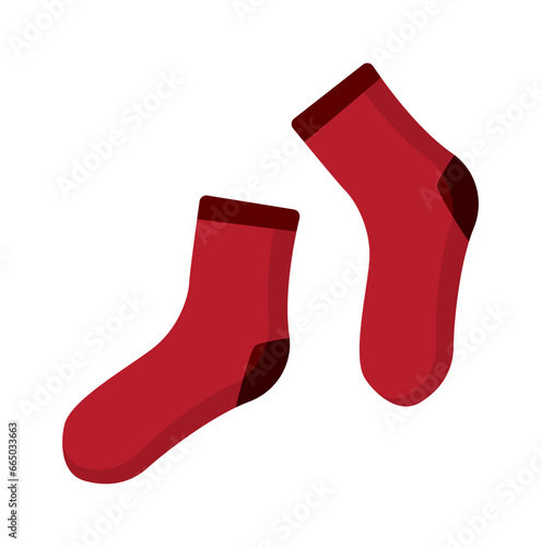 socks pair. cotton wool foot clothes, red socks. vector cartoon cozy warm socks. photo