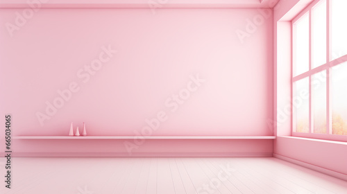 Pink Room interior empty space background mock up, sunlight and shadows room walls and blank parquet floor