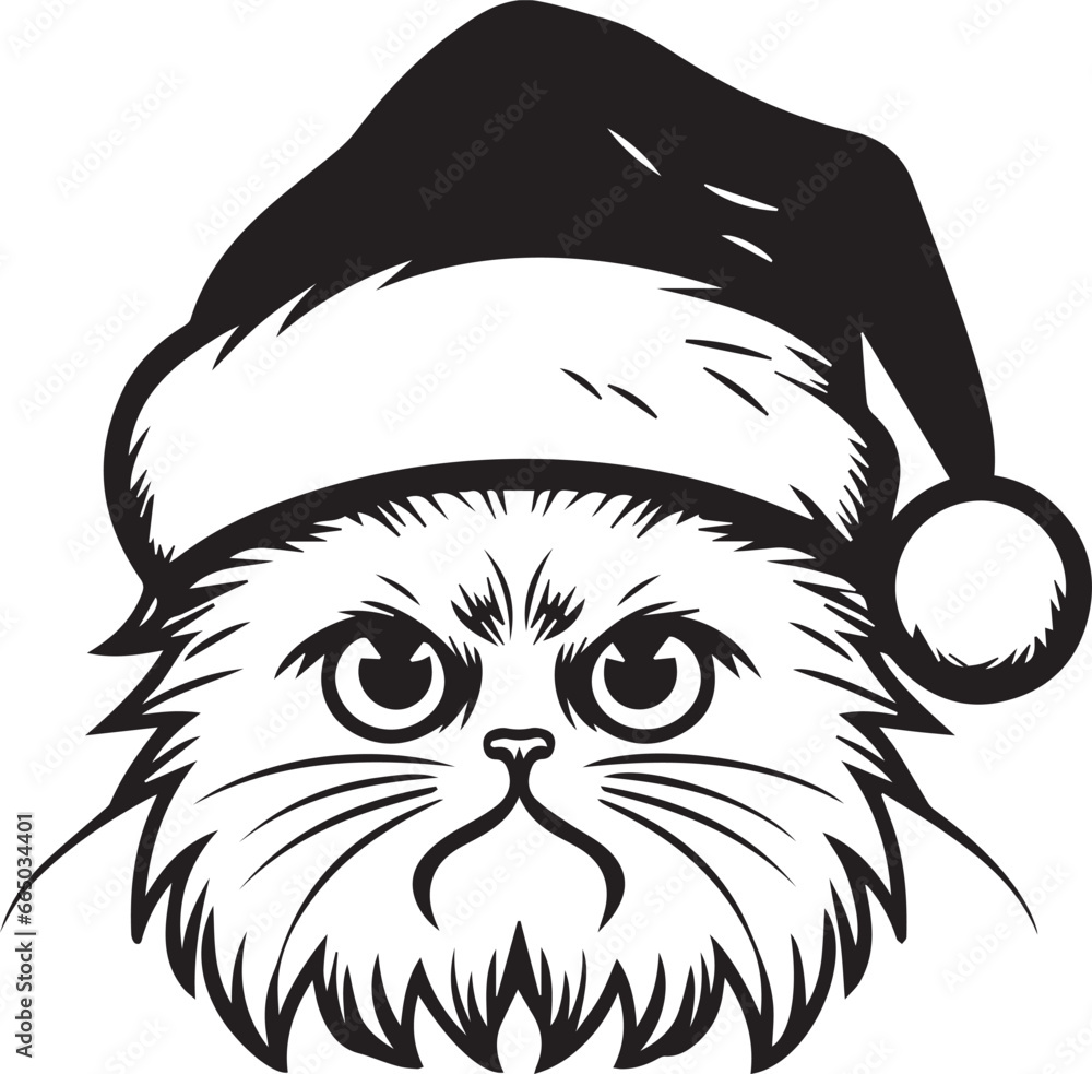Obraz premium Grumpy Persian Cat Face with Santa Claus Hat