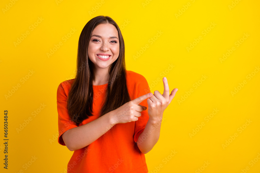 Portrait of girl speak arm fingers count showing explain isolated on ...