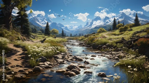 Captivating Natural Wonders  Immersive Beauty of Scenic Rivers  Majestic Mountains and Enchanting Waterfalls  generative AI