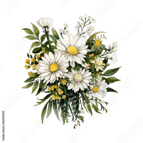 aster flower bouquet illustrations for wedding invitations